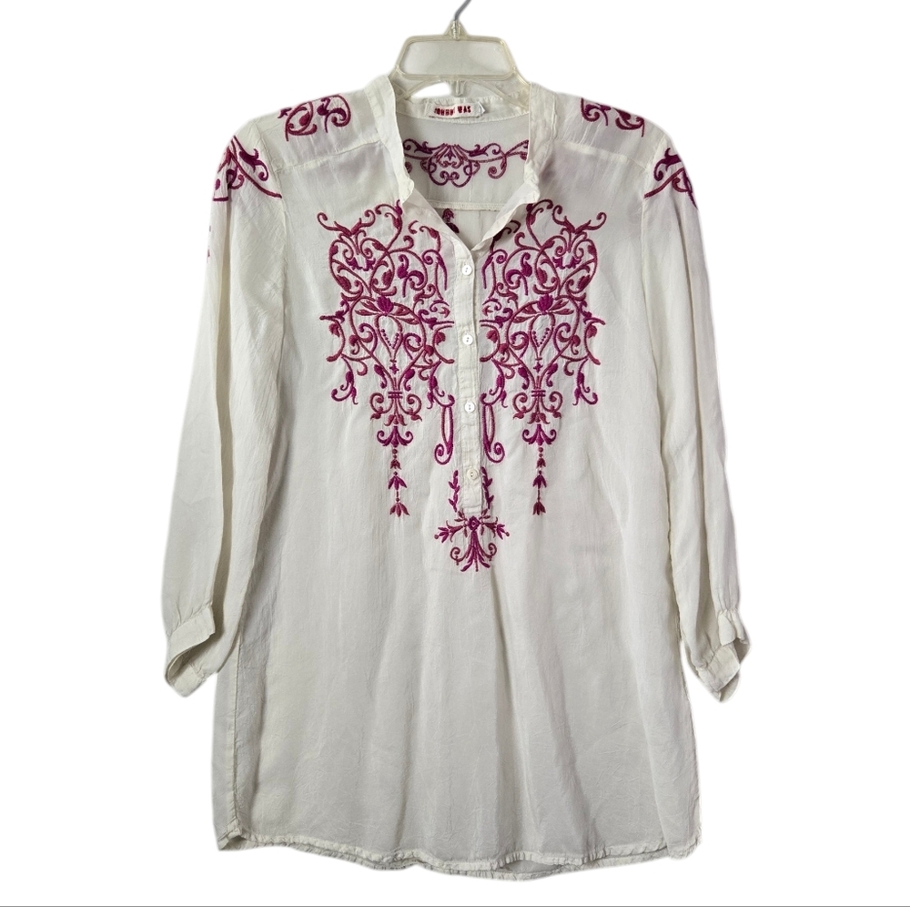 Johnny‎ Was  Embroidered Popover Lightweight Tunic Blouse Top